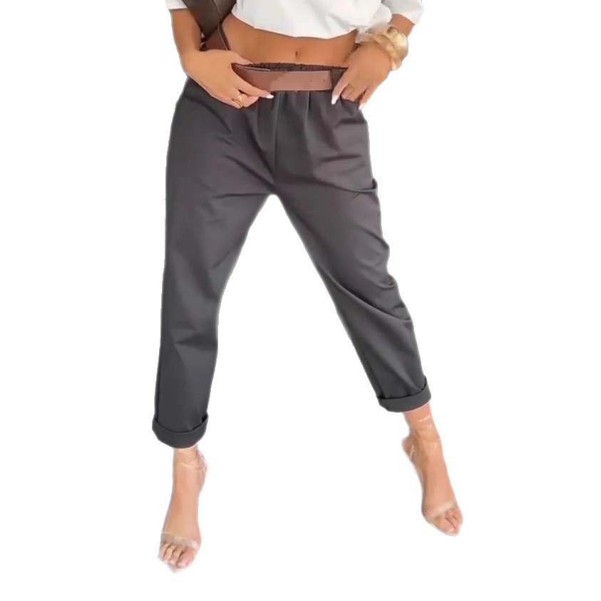 Womens Casual Slim Fit Solid Color Pants Pocket Design Versatile Style Summer Collection Wholesale Available
