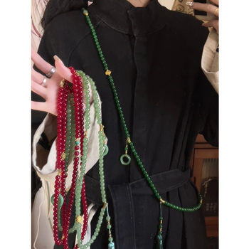 New Chinese style long green beaded necklace women's national style crossbody chain retro temperament one multi-wear sweater chain accessories