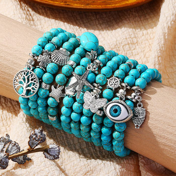 Cross-Border Exclusive Foreign Trade European and American Popular Beaded Bracelet Women's Set Bohemian Ethnic Style Turquoise Bracelet