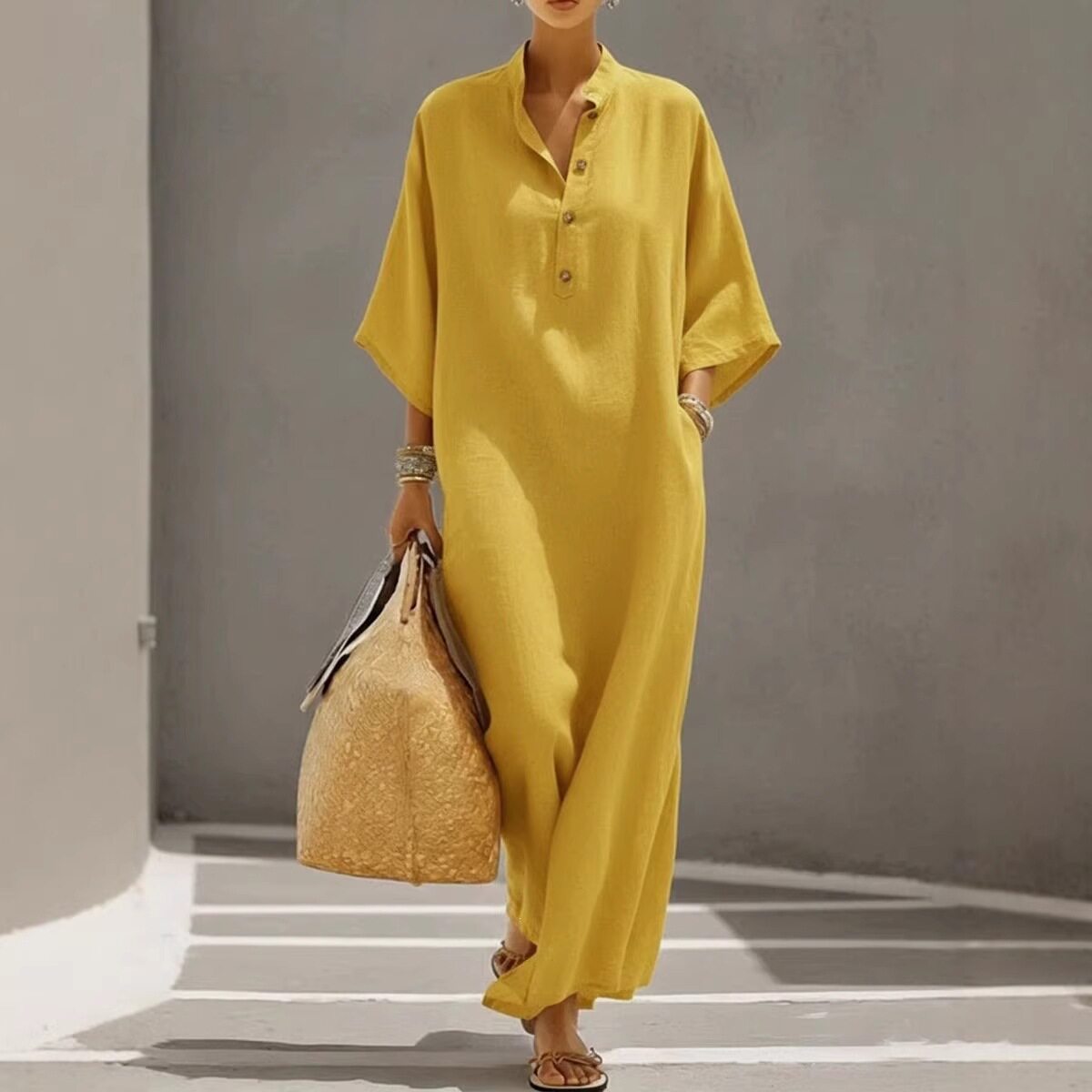 Elegant French Style Maxi Dress Solid Color Fashionable Summer Collection Perfect for Casual or Formal Occasions