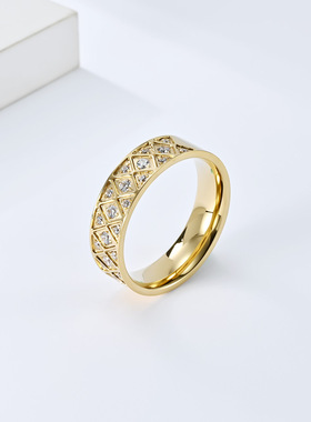 戒指环欧美锆石雕刻不锈钢