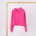 Rose red stand collar half-zip sweatshirt