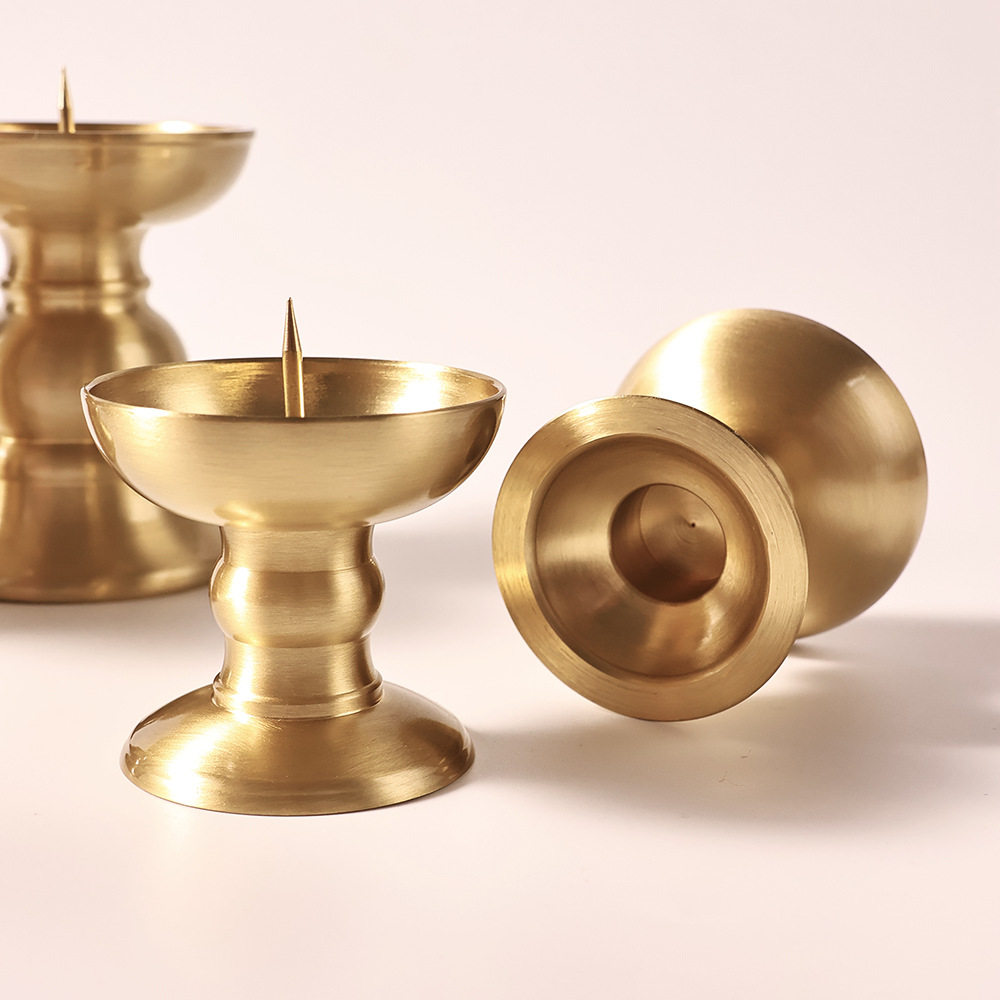 Brass Candlestick with a Smooth Surface for Home Use, for Worshiping Buddha, in Front of the Altar, Copper Candlestick, Oil Lamp, Lamp Holder, Buddhist Supplies