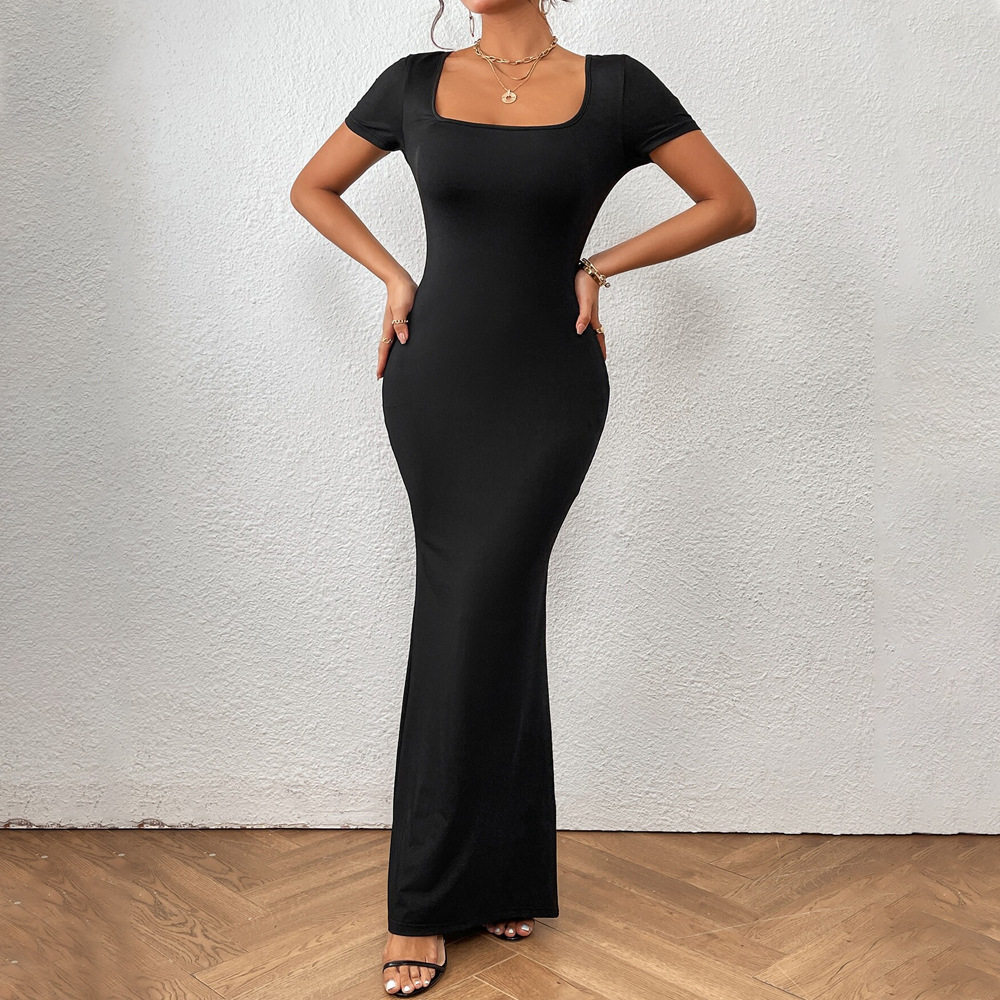Elegant Square Neck Mermaid Maxi Dress for Women Summer Collection Slim Fit European and American Style Wholesale