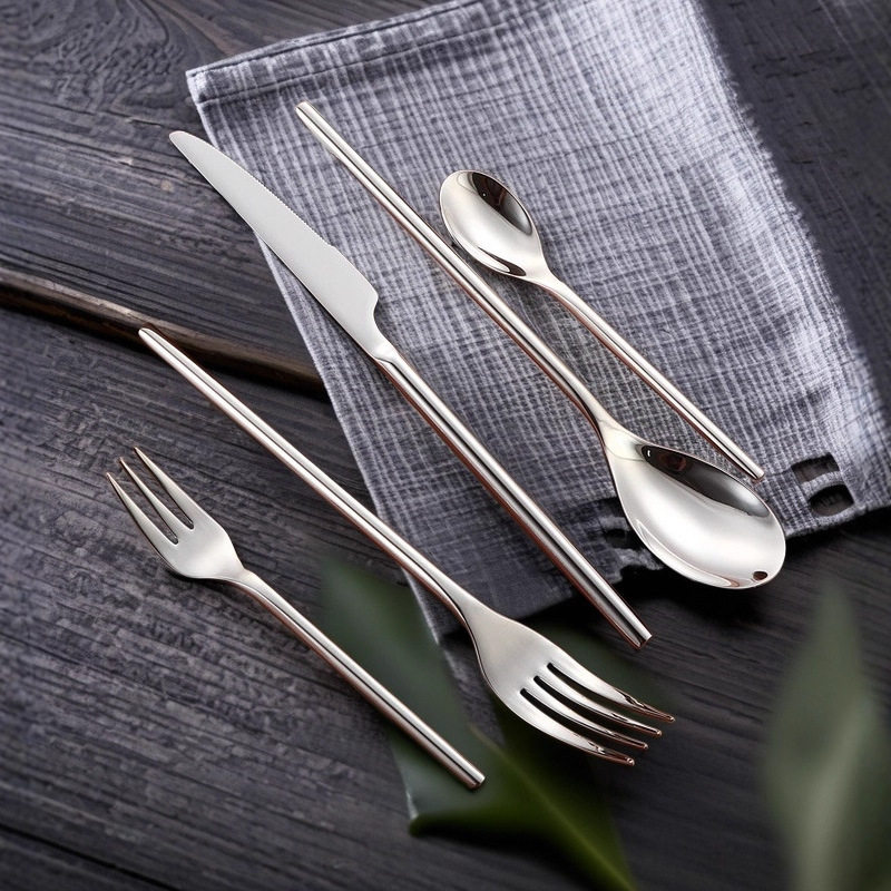 Cross-Border 304 Stainless Steel Western Food Knife, Fork and Spoon Round Handle Series Table Spoon, Fork, Steak Knife, Dessert Spoon Factory Direct Sale