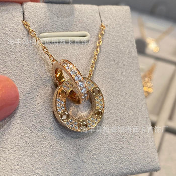 Kajia High Version Love Classic Small Cake Starry Sky Double Ring Necklace for Women Thick Plated 18K Rose Gold Fashion Light Luxury