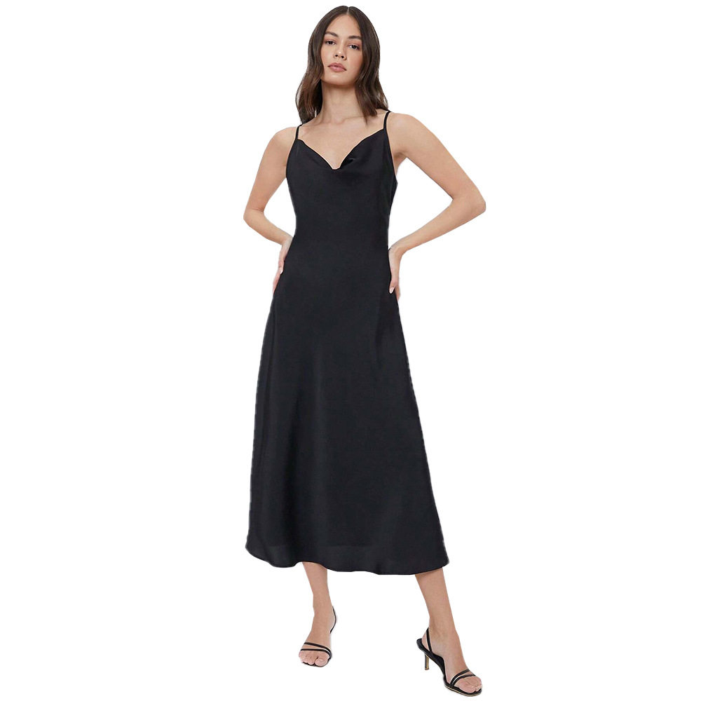 Satin Maxi Dress Glossy Finish Spaghetti Straps Elegant Design Perfect for Parties and Gatherings Wholesale