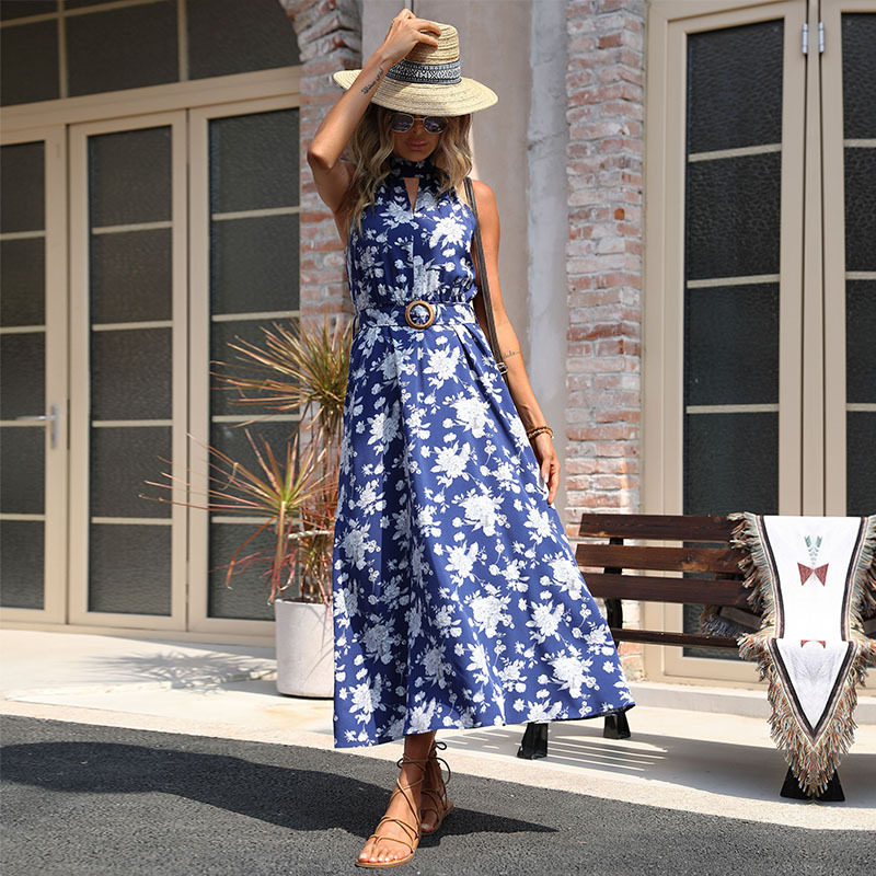 Summer Womens Dress Sleeveless Halter Neck Floral Print Casual or Beachwear Wholesale Available