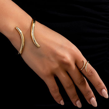 2 Pieces Simple Fashion Personalized New Metal Geometric Irregular Snake Opening Women's Ring Bracelet suit