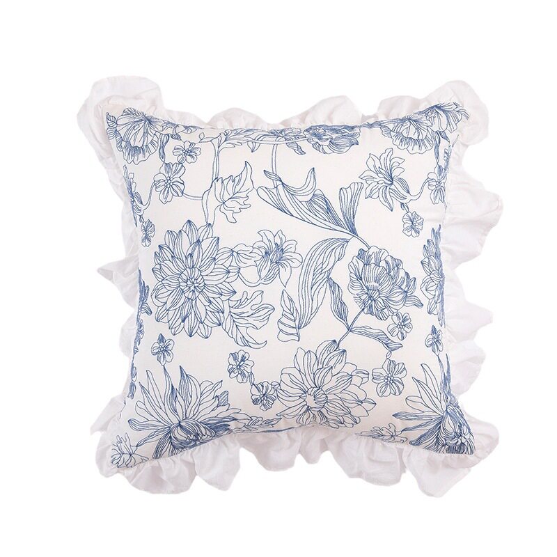 French Romantic Pastoral Ruffled Ear Lace Cotton Embroidered Pillow Pillow Sofa Bedside Pillow Case