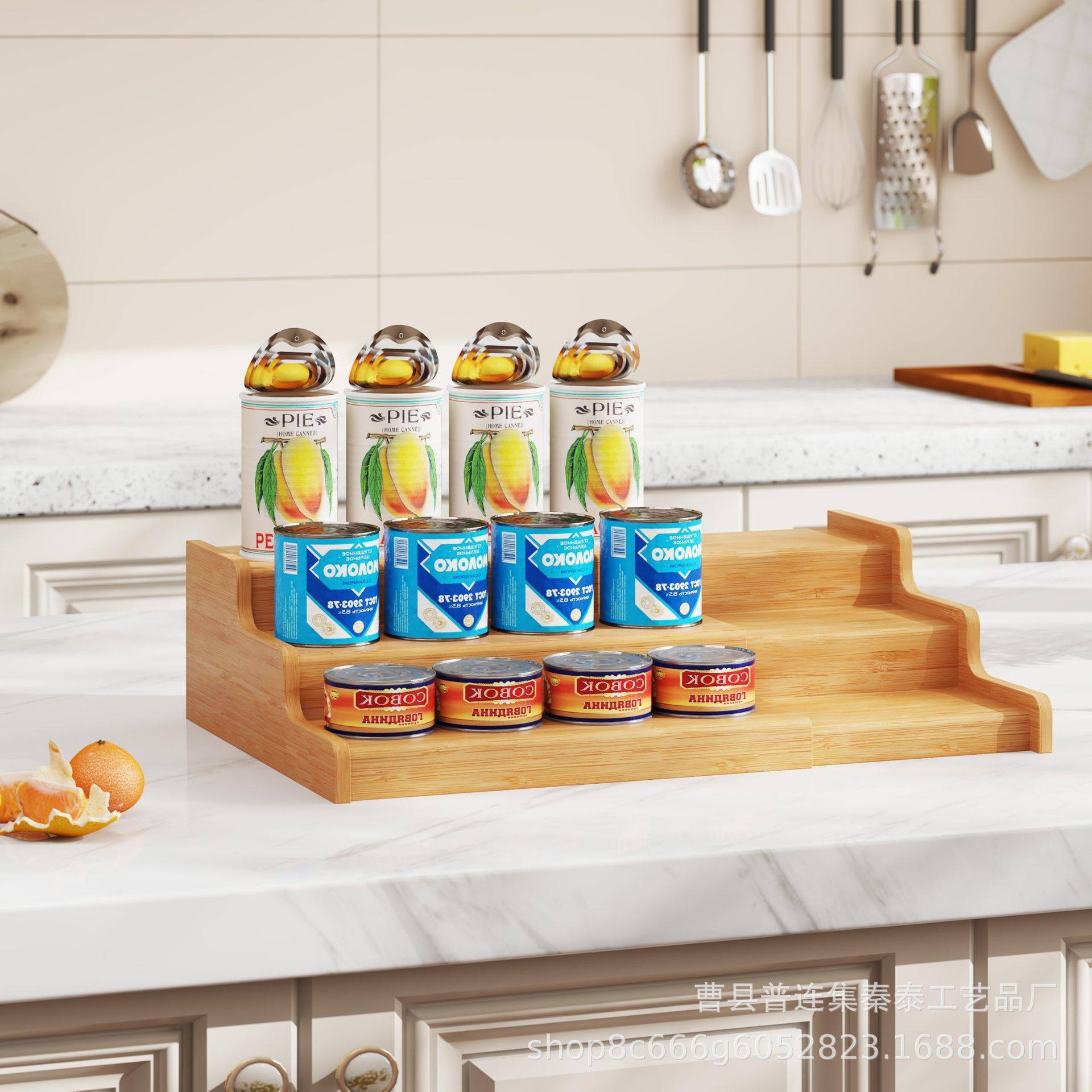 Bamboo Expandable Can Rack Pantry 3-Layer Adjustable Can Rack Cabinet Soda Storage Rack