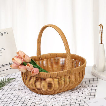 Imitation Rattan Shopping Basket, Vegetable Basket, Egg Basket, Large Portable Basket, Picnic Basket, Hand-Woven Fruit Basket