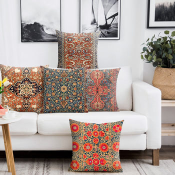 Cross-border Bohemian Ethnic Style Pillow Vintage Printed Sofa Bedside Vintage Decorative Cushion Cover Short Fleece Headrest