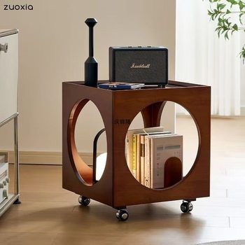 Medieval Style Bedside Table Storage Side Table Mobile Square Coffee Table Solid Wood Glass Small Coffee Table Corner Table Cat Small House