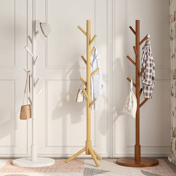 Solid Wood Clothes Rack Floor-Standing Coat Rack Bedroom Home Clothes Rack Simple Vertical Clothes Hanging Rod Internet Celebrity Indoor Bag Rack