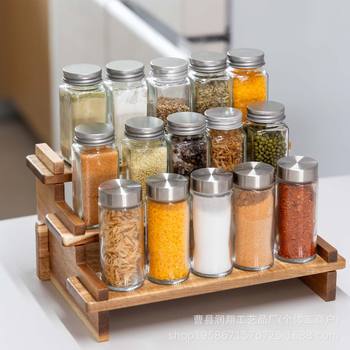Cross-Border Solid Wood Multi-Layer Storage Rack Kitchen Three-Layer Spice Storage Rack Ladder Spice Display and Organization Rack