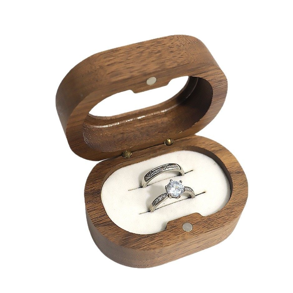 Solid Wood Walnut Earrings Jewelry Ring Jewelry Storage Box Oval Window Acrylic Proposal Box