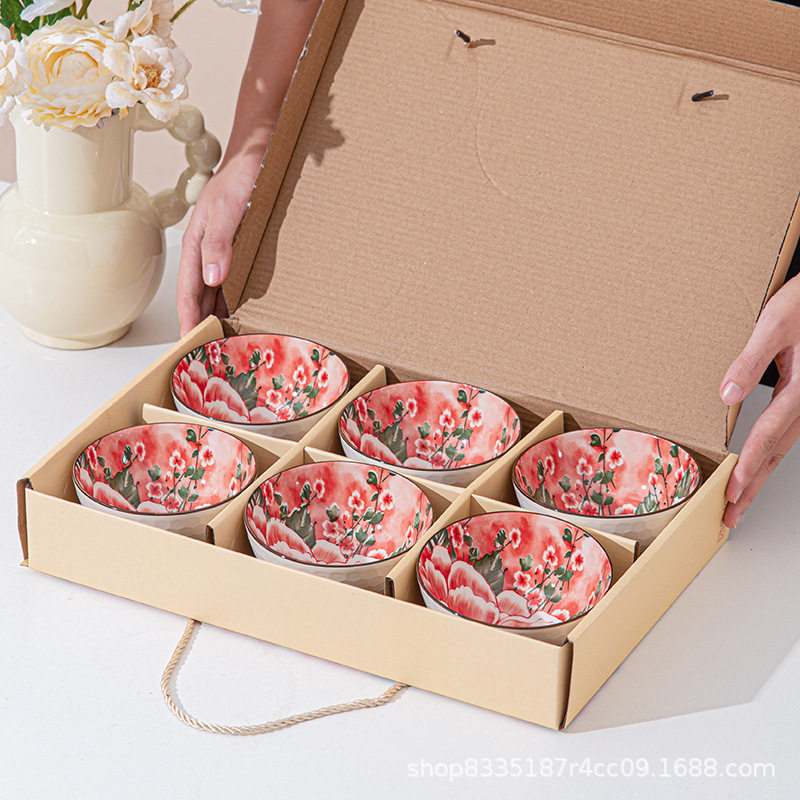 National fashion Chinese creative ceramic bowl chopsticks gift box birthday gift business gifts tableware peony suit exquisite