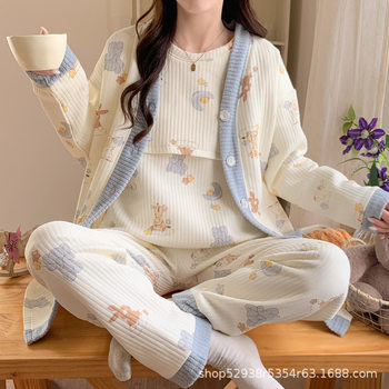 Air cotton monthly clothing winter October-March three-piece pregnant women pajamas autumn and winter lactation postpartum home clothing