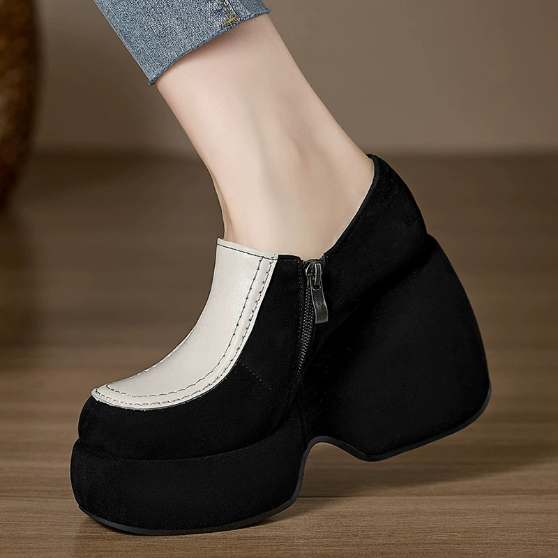 Giày cao gót nữ đế xuồng platform 10cm mũi tròn tôn dáng — Màu đen, Màu trắng