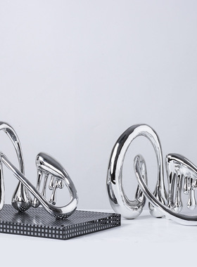 现轻奢创意抽象银色电镀竖琴琵琶音符流体树脂工艺品摆件饰品