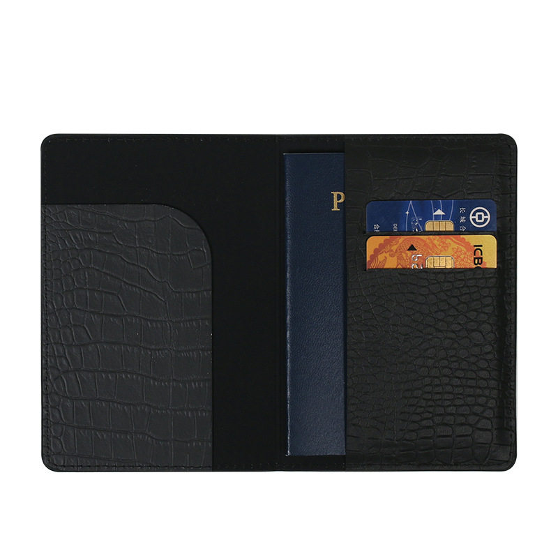 Black and White Cross-Border Temu Crocodile Pattern Pu Leather Passport Protection Set Leather Map Passport Holder Oil Edge Passport Bag