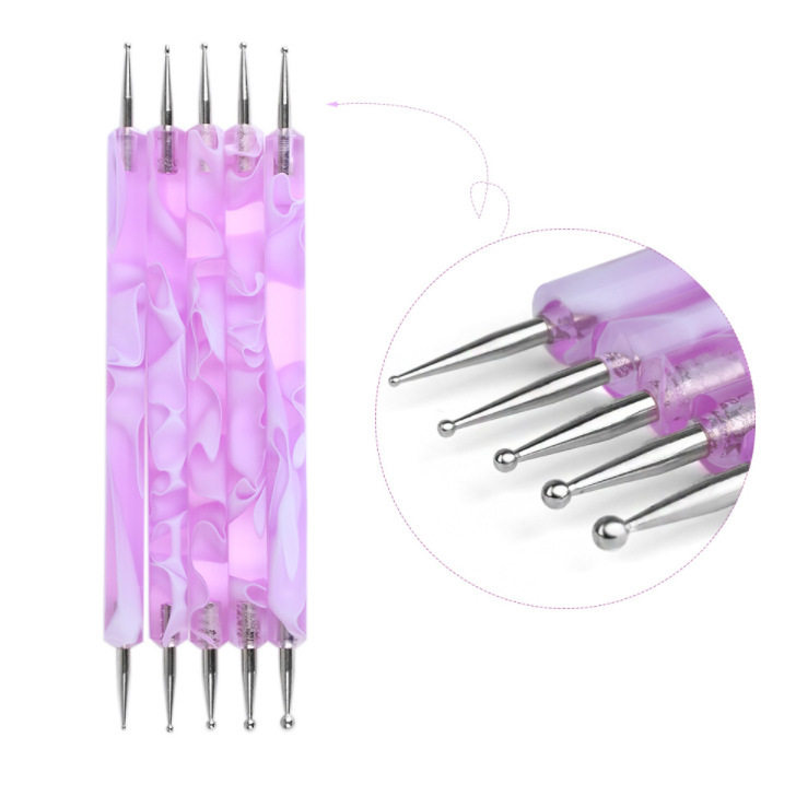 Cross-Border Wearable Manicure Pen Blue Wave Rod Acrylic Double-Head Dot Needle Set Dot Pen Factory Wholesale