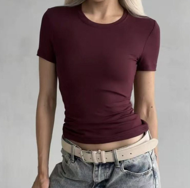 跨境打底修身短袖t恤女韩版新款外贸ins显瘦短款时尚上衣女潮批发
