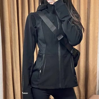 Lulu Original Standard Soft Shell Cross Sports Jacket Hooded Women's Fitness Fleece-Lined Warm Windproof and Waterproof