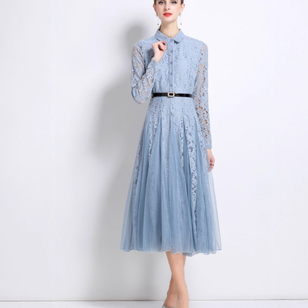 Lace A Line Dress Floral Embroidery Hollow Out Elegant Style Spring Summer Occasion Wholesale Available