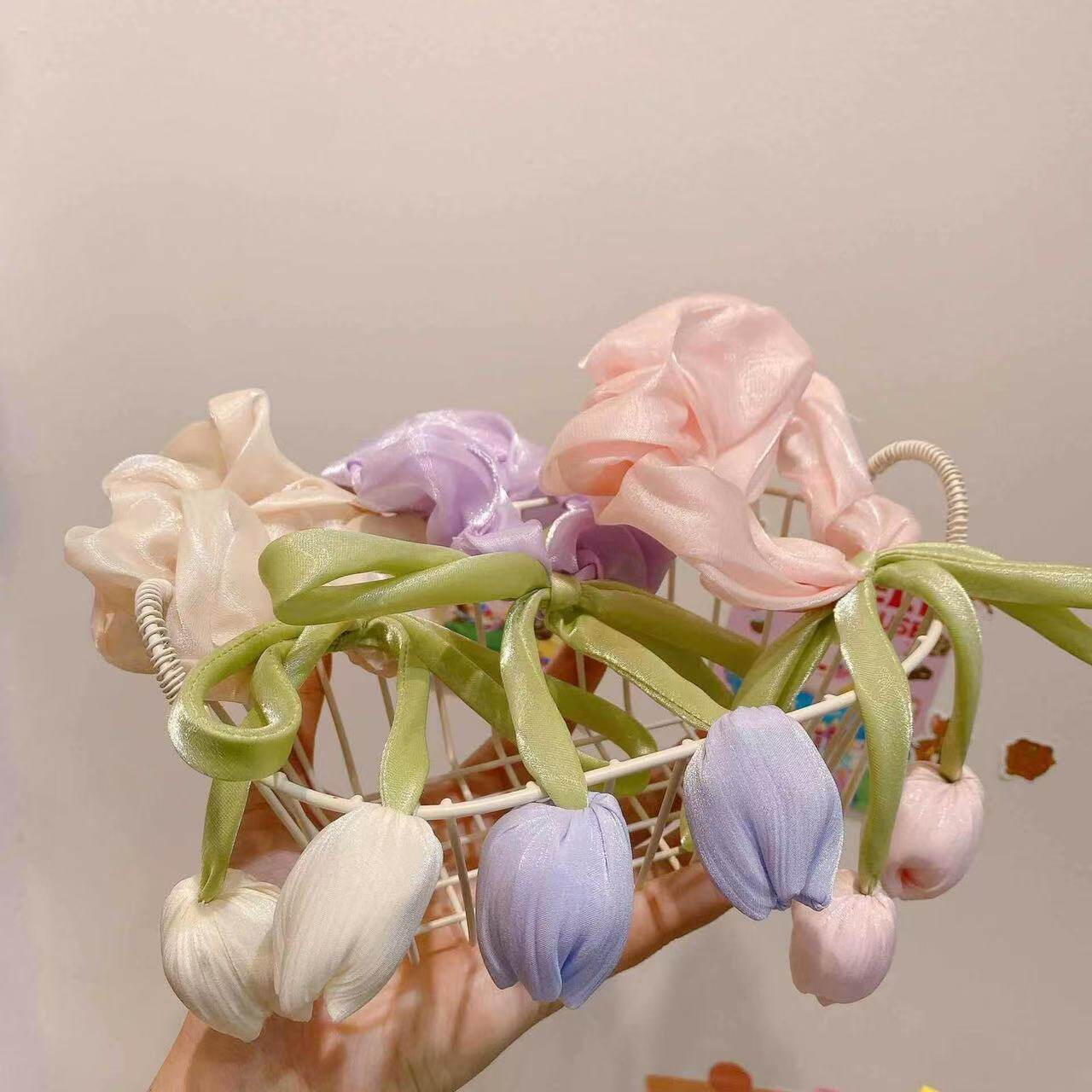 Children's Knitted Large Flower Hair Rope for Girls with Ball Head, High Appearance and High Elastic Ponytail Hair Rope