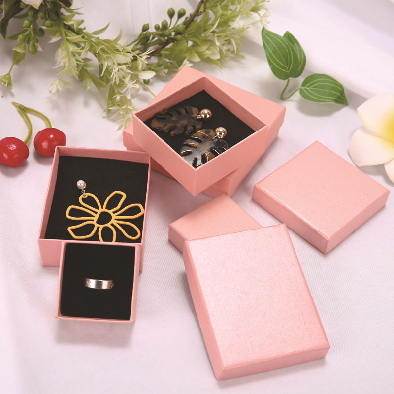 Spot wholesale pink jewelry box cover ring earrings necklace earring box solid color jewelry box