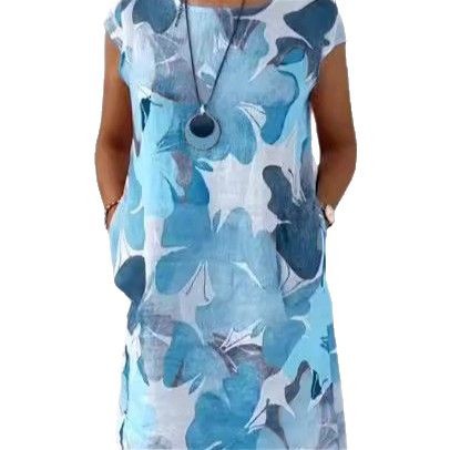 Floral Print Dress Loose Fit Round Neck Pocket Design Casual Wear for Women Wholesale Available