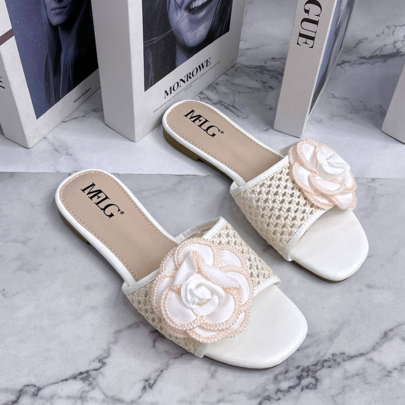 2025 Cross-Border Summer New Style Zar European and American Fashion Elegant Floral Design Small Fragrance Flat Slippers