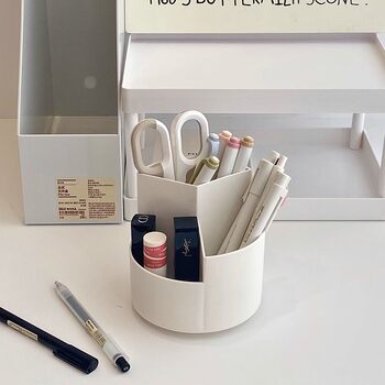 Desktop Rotating Three-Compartment Storage Tube 360-Degree Rotation Design Home Office Desktop Sundries Storage Box Stationery