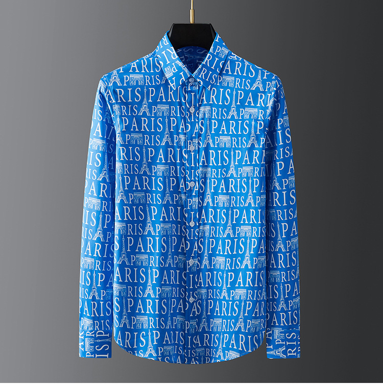 Áo sơ mi nam dài tay cotton in họa tiết chữ cái phong cách casual — Như hình