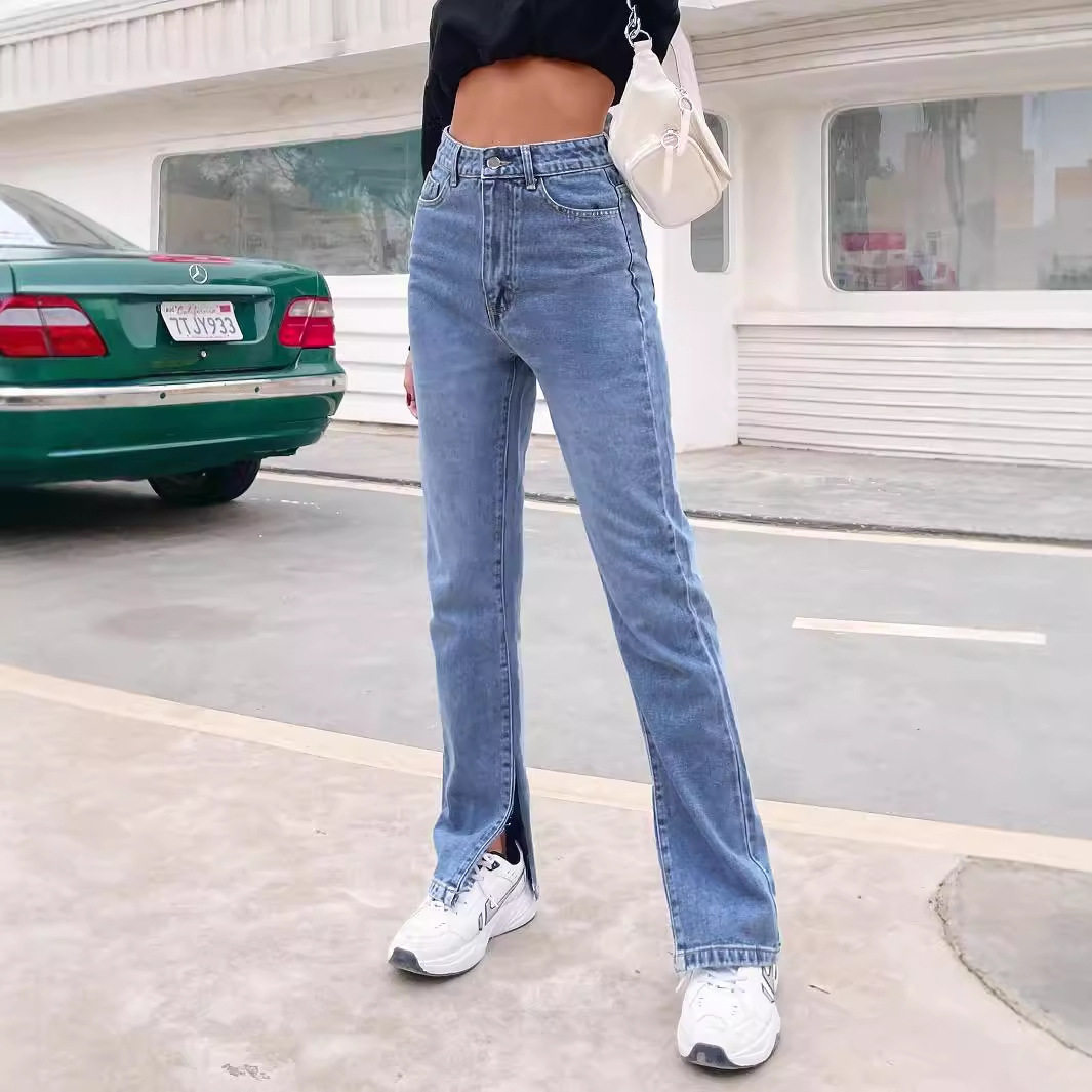 High Waisted Denim Trousers Fashionable Casual Versatile Spring Summer Womens Apparel Wholesale Available