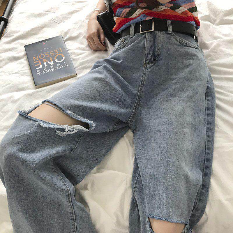 Knee Ripped Wide Leg Jeans for Women Loose Fit High Waist Casual Style Spring Summer Fashion Wholesale Available