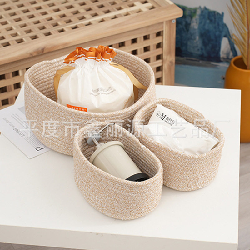 Factory New Woven Cotton Rope Storage Basket Three-piece Set Large Capacity Sundry Toy Cosmetic Key Fit Basket