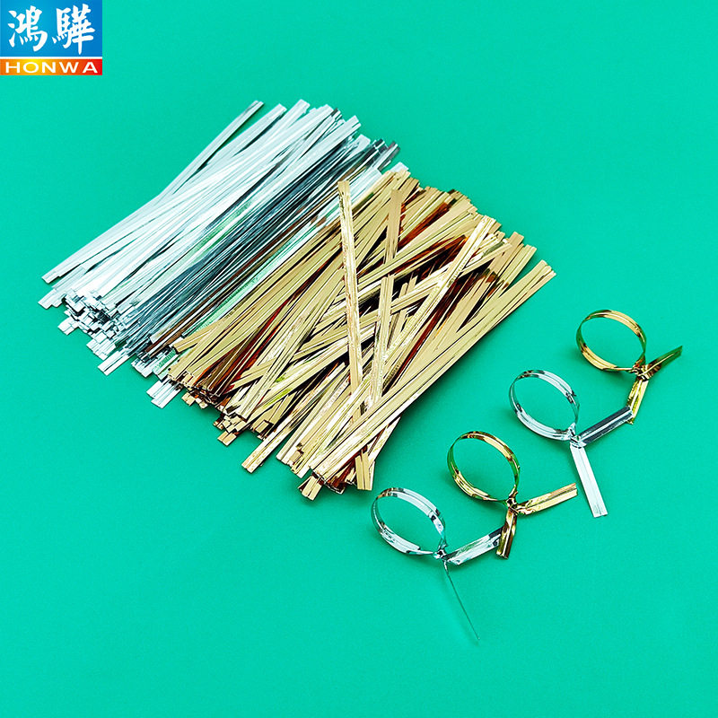 10cm long gift packaging gold and silver tie pet material 100mm sealing gold and silver tie wire a pack of 1000