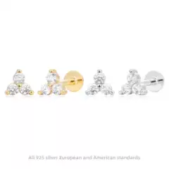 European and American Cross-Border S925 Sterling Silver Diamond Stud Earrings, Accessible Luxury Ins Flower Micro-Paved Zircon Piercing Nose Nail Jewelry