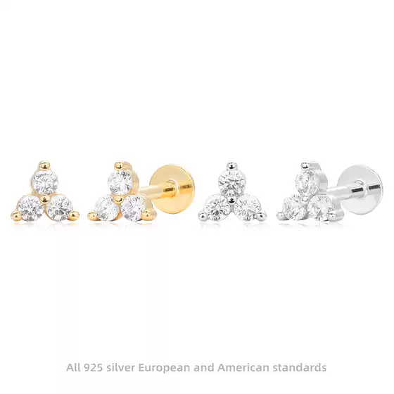 European and American Cross-Border S925 Sterling Silver Diamond Stud Earrings, Accessible Luxury Ins Flower Micro-Paved Zircon Piercing Nose Nail Jewelry