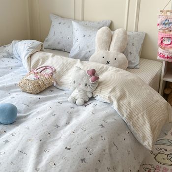 Cute Four-Piece Bedding Set, Pure Cotton, 2025 New Style, Bed Sheet, Duvet Cover, Quilt Cover, Fitted Sheet, Three-Piece Set for Student Dormitory