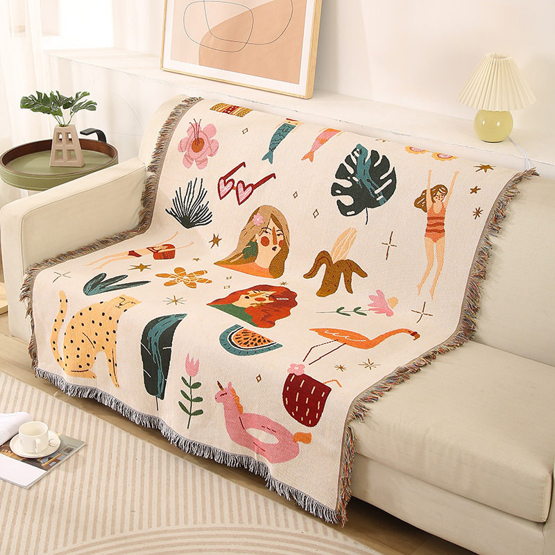 Cartoon Style Fashionable Single Sofa Towel Sofa Blanket Dustproof Cloth Tablecloth Hotel Bed and Breakfast Decorative Blanket