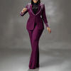 K3332 European and American Pearl Long-Sleeved Slim Stretch Suit Two-Piece Set