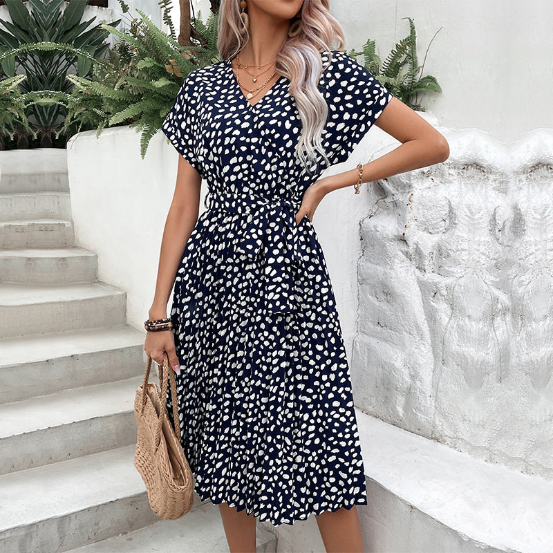 Summer Womens Leopard Print Dress Short Sleeve Casual Style Comfortable Fabric Wholesale Available