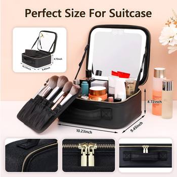 Cross-Border Popular Cosmetic Bag with Light, Mirror and Three-Color Light, Large Capacity, High-End Cosmetics Storage Cosmetic Case