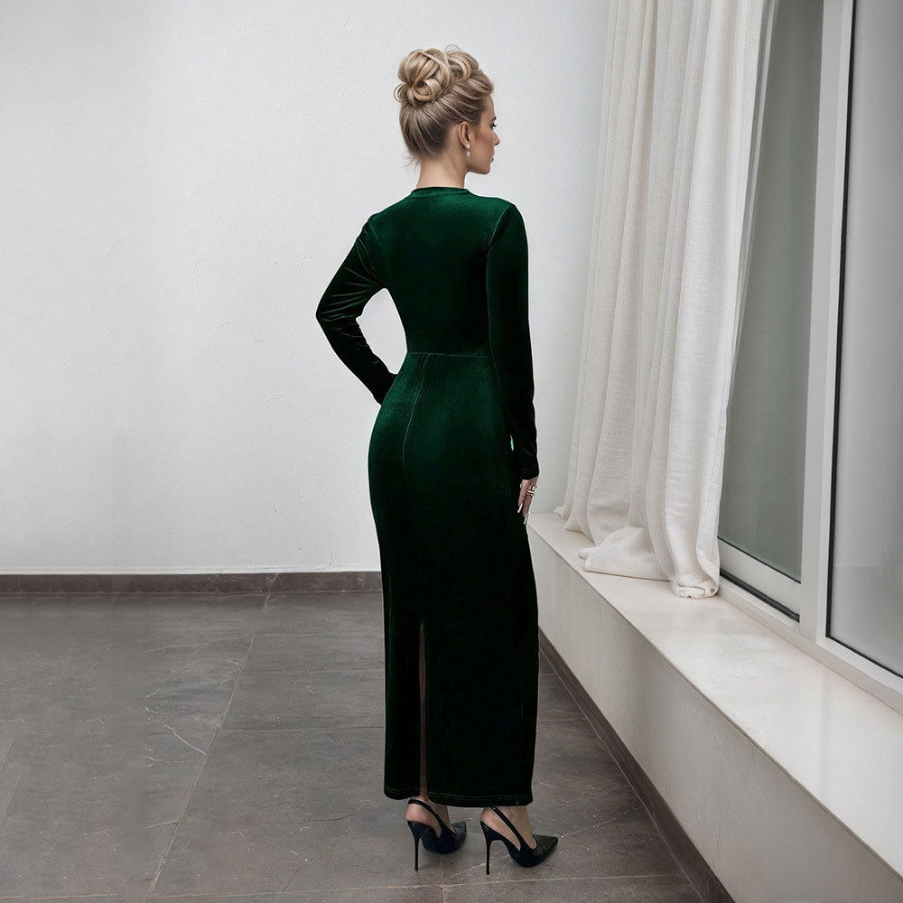 Velvet Bodycon Dress High Neck Long Sleeve Slim Fit Elegant Evening Wear for Spring Summer Wholesale Available