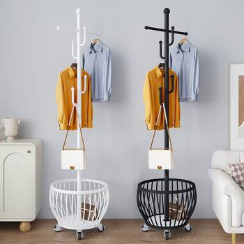 Coat Rack Floor Bedroom Hanger Simple Vertical Hanging Clothes Hanging Bag Shelf Household Living Room Dirty Clothes Basket Hanger