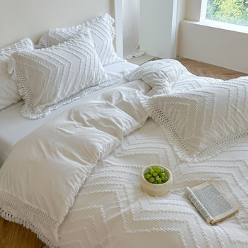 Three-Dimensional Cut Flower Four-Piece Set Korean Nordic Style Washed Cotton Fitted Sheet Four-Piece Set Japanese Style Simple Three-Piece Set